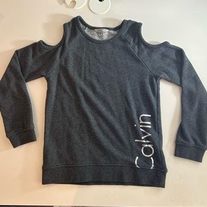 Calvin Klein Large (12/14) Gray Youth Open Shoulder Crewneck Sweater